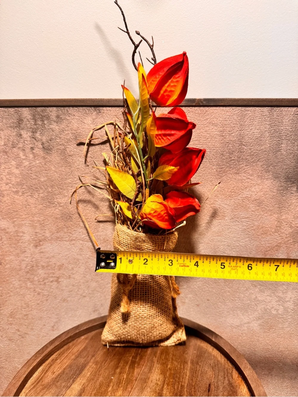 Rustic Burlap Fall Floral Arrangement Orange Chinese Lantern Farmhouse Decor